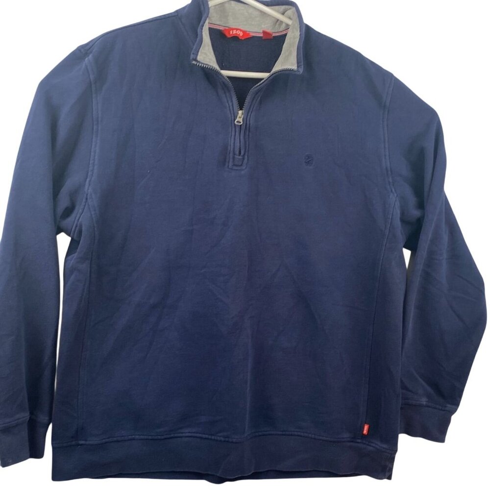 Izod Mens 1/4 Zip Pullover Sweater XL Navy Blue Cotton Blend